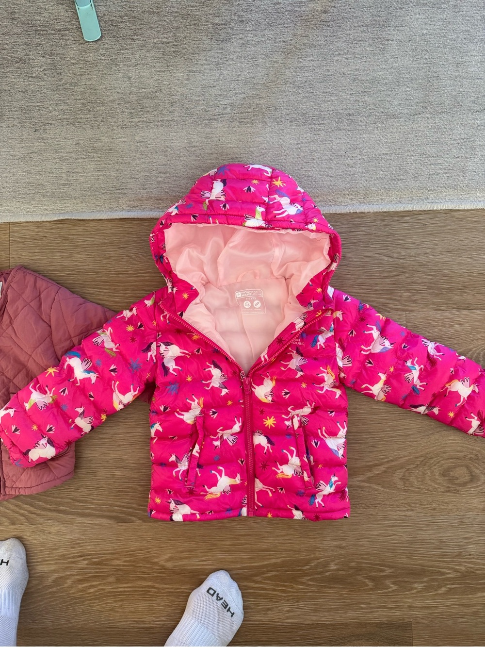 Girls' Bright Pink Unicorn Hooded Puffer Jacket